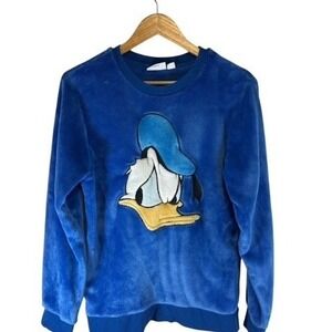 Disney Womens Donald Duck Velour Fleece Sweatshirt Long Sleeve Pullover Blue S